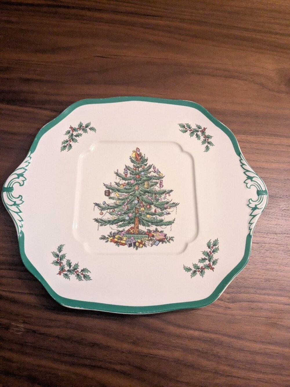 vintage Spode English Christmas Tree w handles serving platter 11.25"x 9.5"